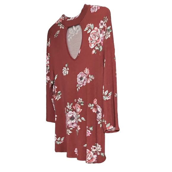 LIME N CHILI LONG SLEEVE, CUT OUT KEYHOLE NECK, WOMENS, L, BURNT ORANGE FLORAL - Picture 4 of 10